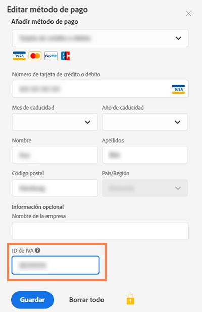 Modificar el número de identificación fiscal