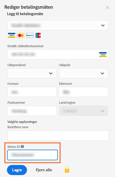 Oppdatere avgiftsidentifikasjonsnummeret