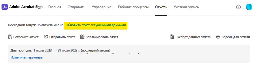 Опция страницы отчета — Добавление текущих данных в отчет