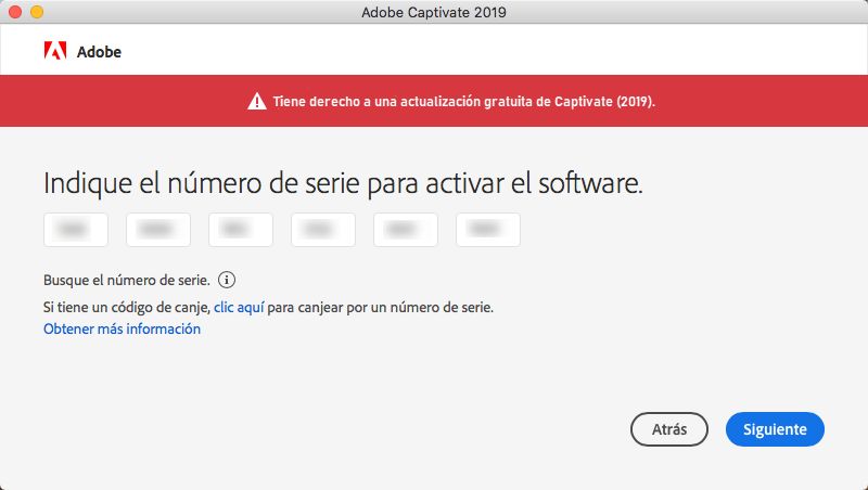 Actualizar la clave de serie