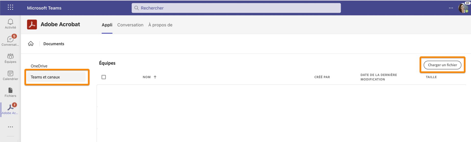 Chargement d’un fichier dans Équipes et canaux