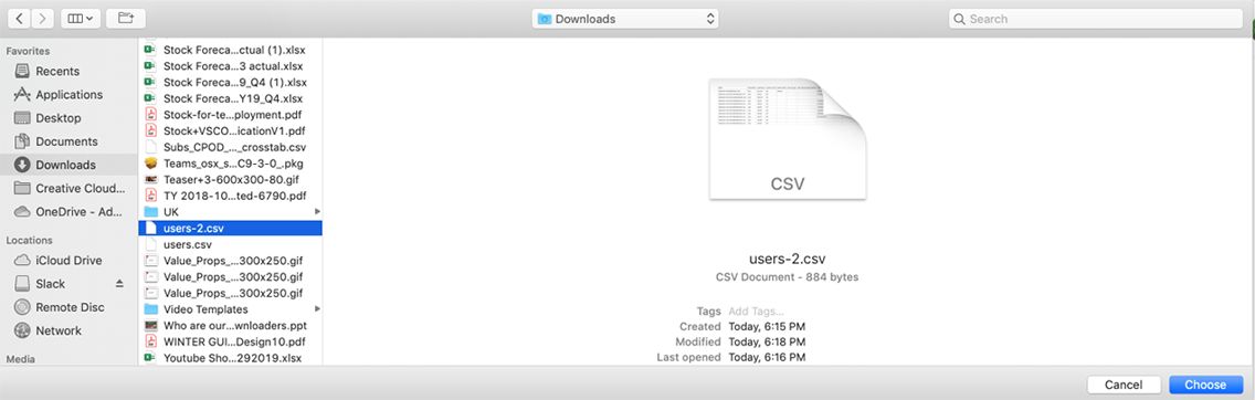 Seleziona il nuovo file CSV