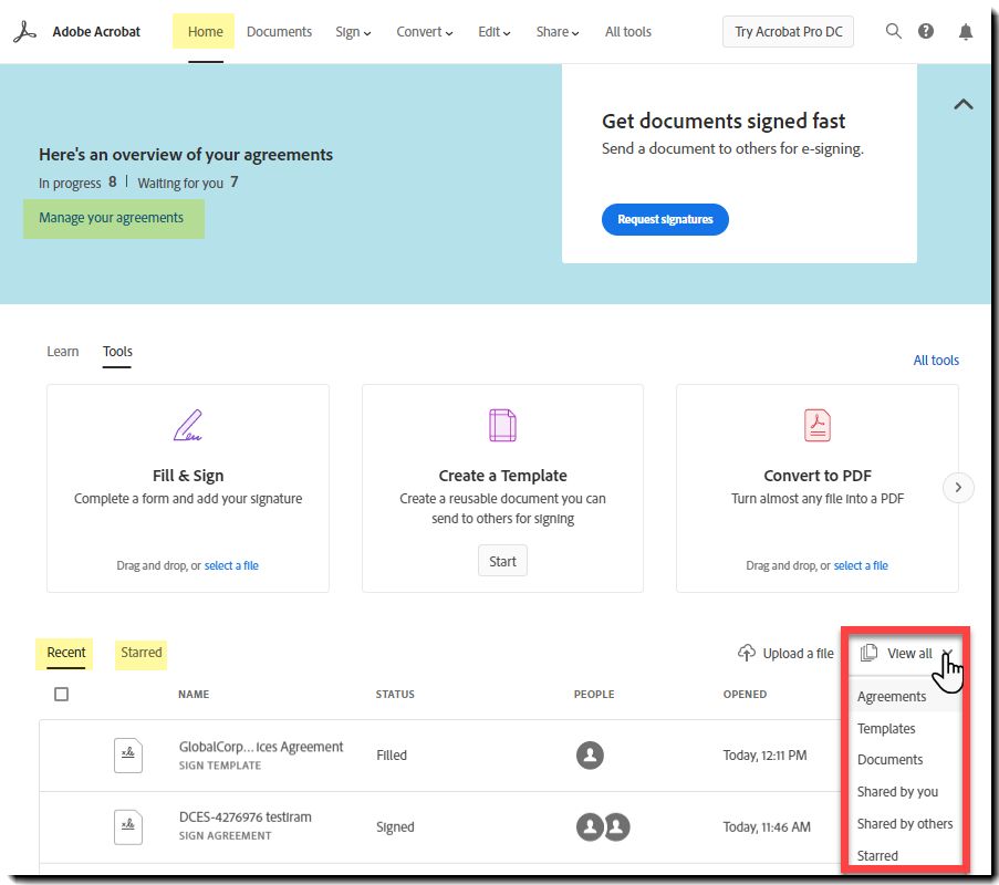 File archiviati in Adobe Document Cloud