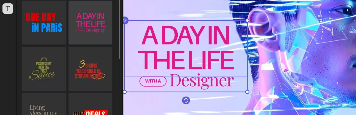 The Text panel displays the text templates and one of them is added to the video.