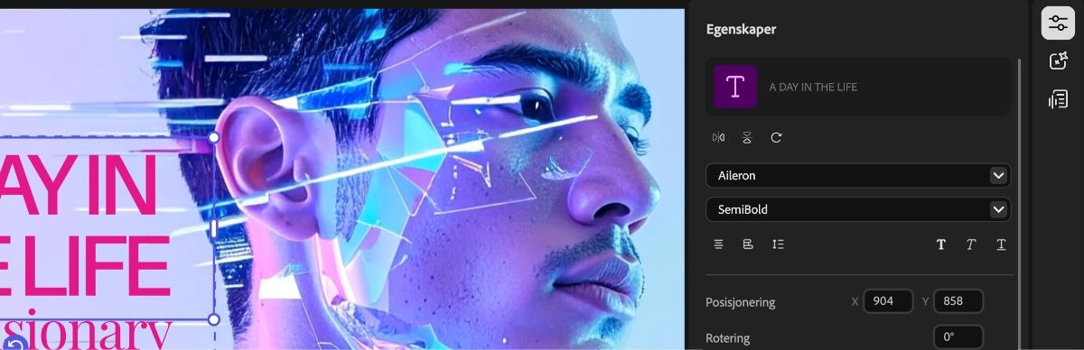 Egenskapspanelet viser tekstinnstillinger du kan justere for å tilpasse malens tekstutseende.