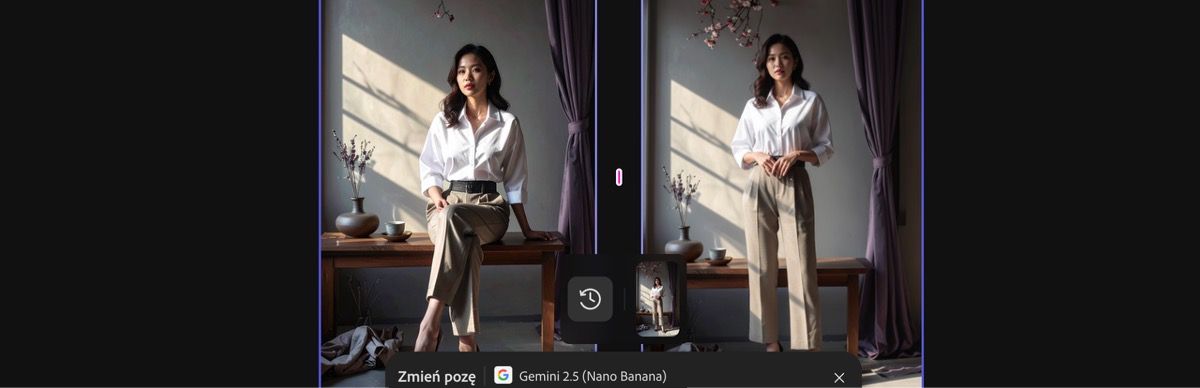 Obraz wygenerowany przy użyciu ustawienia predefiniowanego Zmień pozę autorstwa Gemini 2.5 Flash Image.