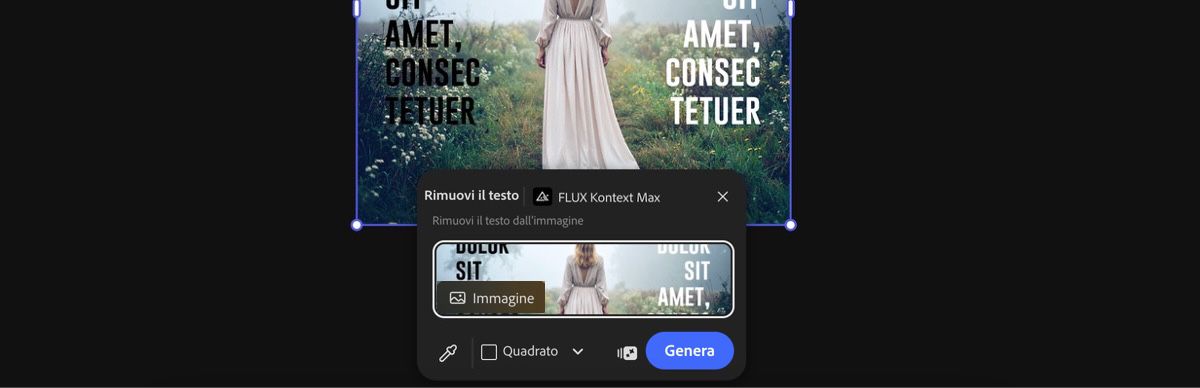 Seleziona un'immagine nell'area di lavoro per applicare il predefinito Rimuovi testo con FLUX Kontext Max.