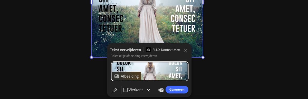 Selecteer een afbeelding van het canvas om de voorinstelling Remove text by FLUX Kontext max toe te passen.