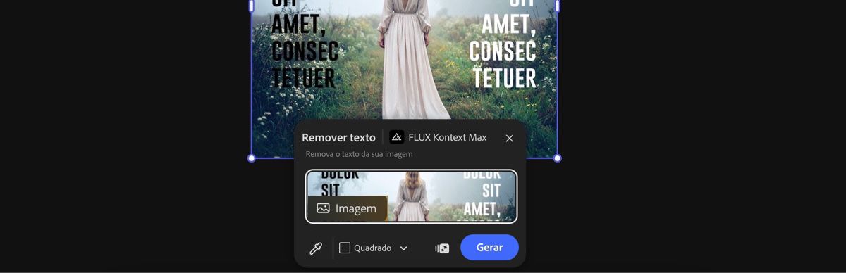 Selecione uma imagem da tela para aplicar a predefinição Remover texto por FLUX Kontext Max.