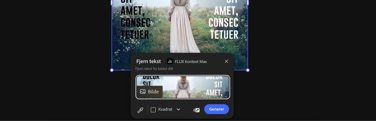 Velg et bilde fra lerretet for å bruke forhåndsinnstillingen Fjern tekst med FLUX Kontext Max.