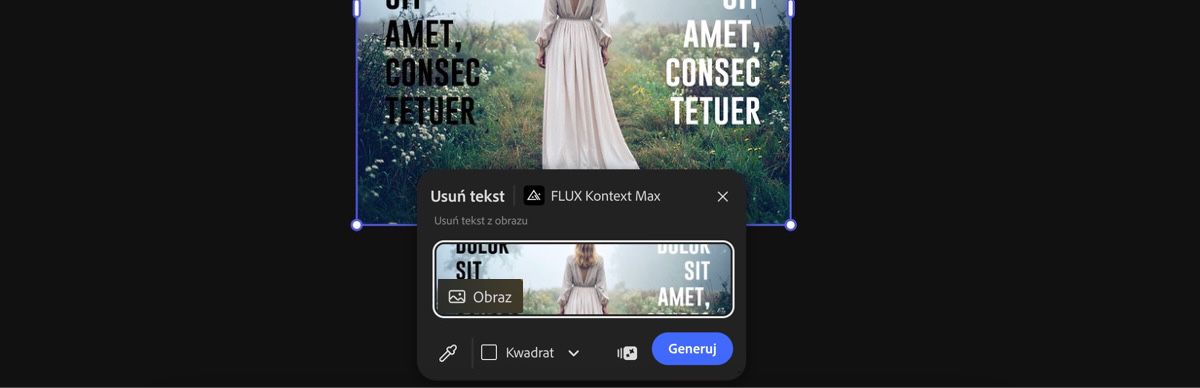 Wybierz obraz z obszaru roboczego, aby zastosować ustawienie predefiniowane Usuń tekst autorstwa FLUX Kontext Max.
