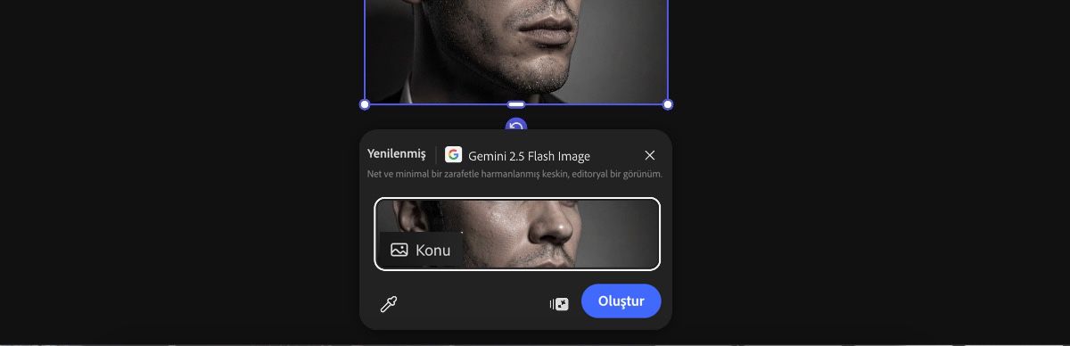 Gemini 2.5 Flash Image ile şık hazır ayarını uygulamak için tuvalden bir görsel seçin.