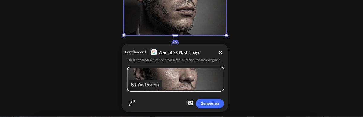 Selecteer een afbeelding van het canvas om de voorinstelling Polished by Gemini 2.5 Flash Image toe te passen.