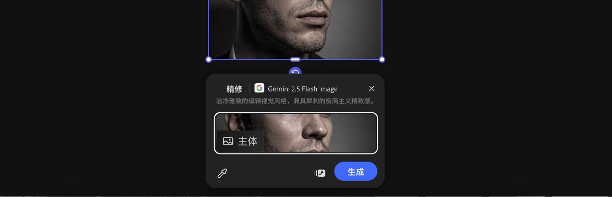 从画布中选择一张图像以应用 Polished by Gemini 2.5 Flash Image 预设。