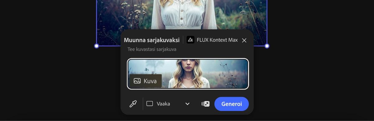 Valitse kuva piirtoalueelta käyttääksesi Cartoonify by FLUX Kontext Max -esiasetusta.