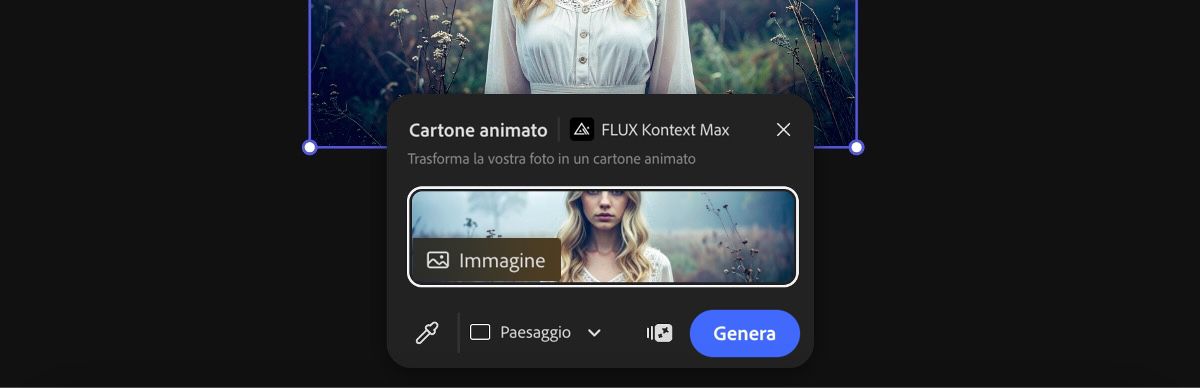 Seleziona un'immagine nell'area di lavoro per applicare il predefinito Cartone animato con FLUX Kontext Max.