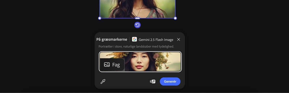 Vælg et billede på lærredet for at anvende forudindstillingen På engen fra Gemini 2.5 Flash Image.