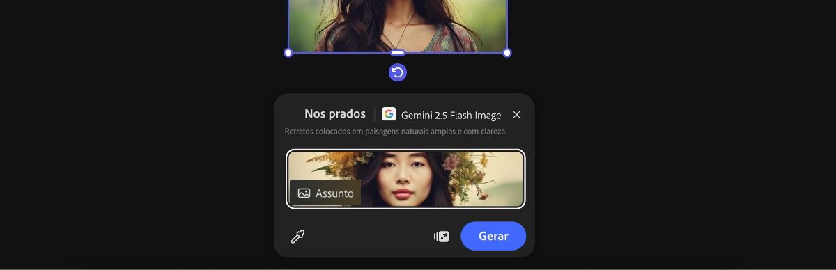 Selecione uma imagem da tela para aplicar a predefinição de imagem Nos prados do Gemini 2.5 Flash.