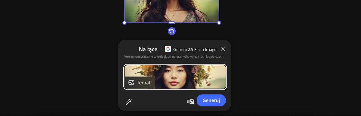 Wybierz obraz z obszaru roboczego, aby zastosować ustawienie predefiniowane Na łąkach autorstwa Gemini 2.5 Flash Image.