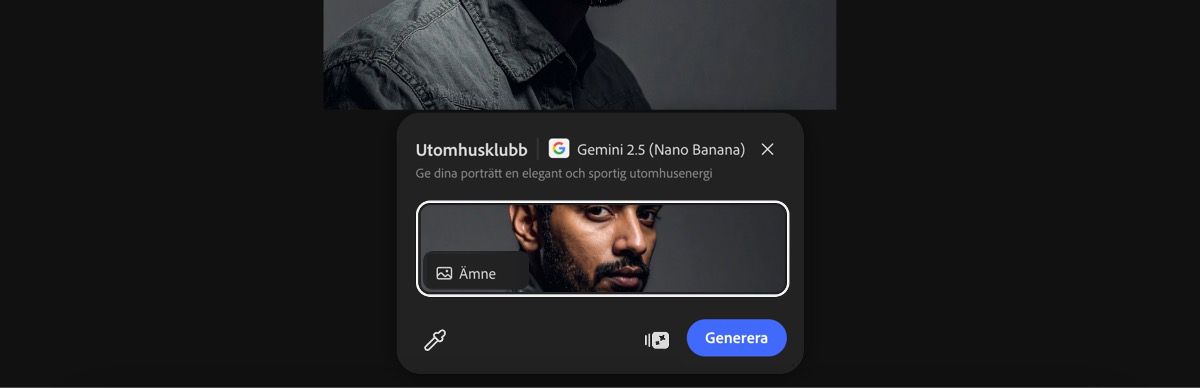 Välj en bild från arbetsytan för att tillämpa förinställningen Utomhusklubb med Gemini 2.5 Flash Image.