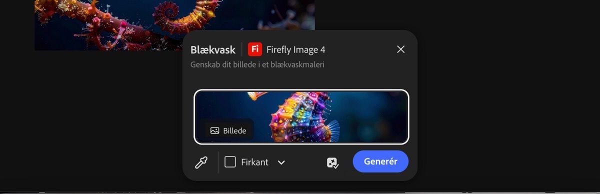 Vælg et billede fra lærredet for at anvende forudindstillingen Blækvask fra Firefly Image 4.