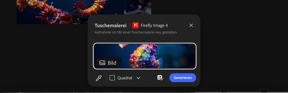 Wähle ein Bild von der Arbeitsfläche aus, um die Voreinstellung „Tuschemalerei mit Firefly Image 4“ anzuwenden.