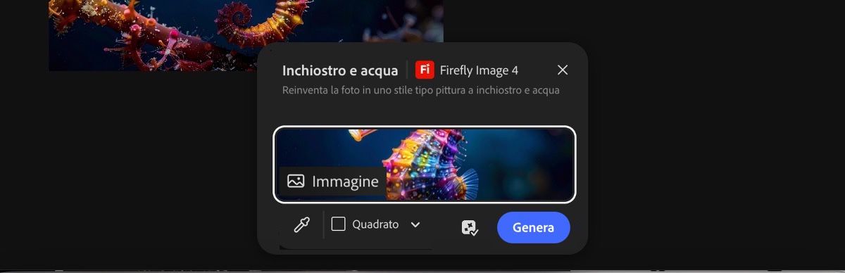 Seleziona un'immagine nell'area di lavoro per applicare il predefinito Inchiostro e acqua con Firefly Image 4.