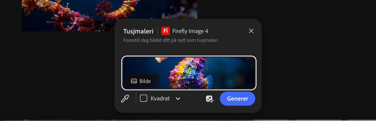 Velg et bilde fra lerretet for å bruke forhåndsinnstillingen Tusjmaleri med Firefly Image 4.
