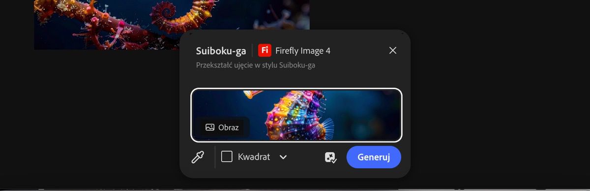 Wybierz obrazy z obszaru roboczego, aby zastosować ustawienie predefiniowane Tuszowa akwarela autorstwa Firefly Image 4.