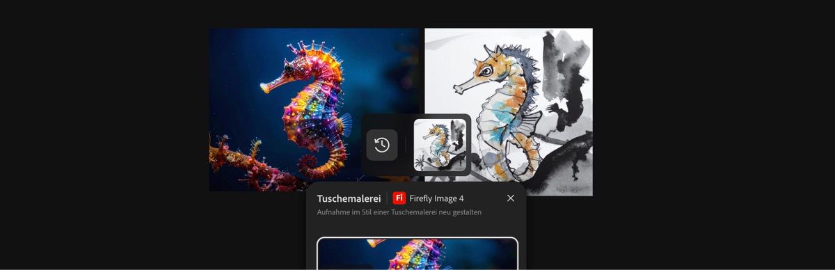 Mit der Voreinstellung „Tuschemalerei mit Firefly Image 4“ generiertes Bild.