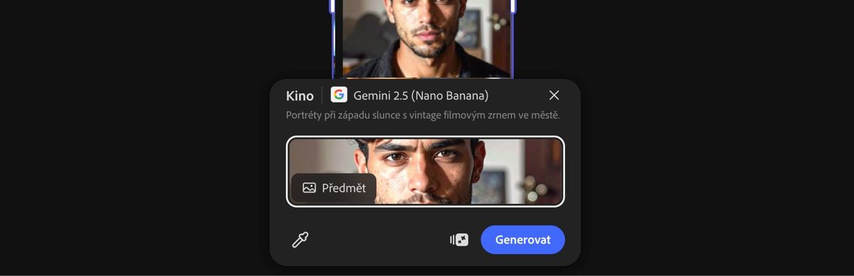 Vyberte obrázek z plátna pro použití předvolby Kino pomocí Gemini 2.5 Flash Image.