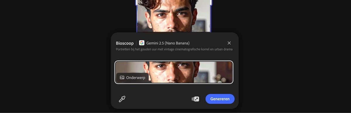 Selecteer een afbeelding van het canvas om de voorinstelling Cinema by Gemini 2.5 Flash Image toe te passen.