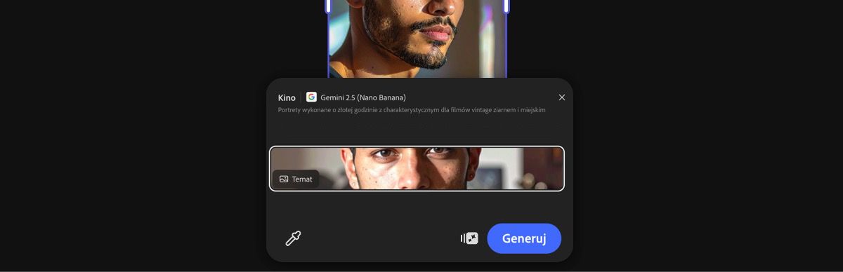 Wybierz obraz z obszaru roboczego, aby zastosować ustawienie predefiniowane Kino autorstwa Gemini 2.5 Flash Image.