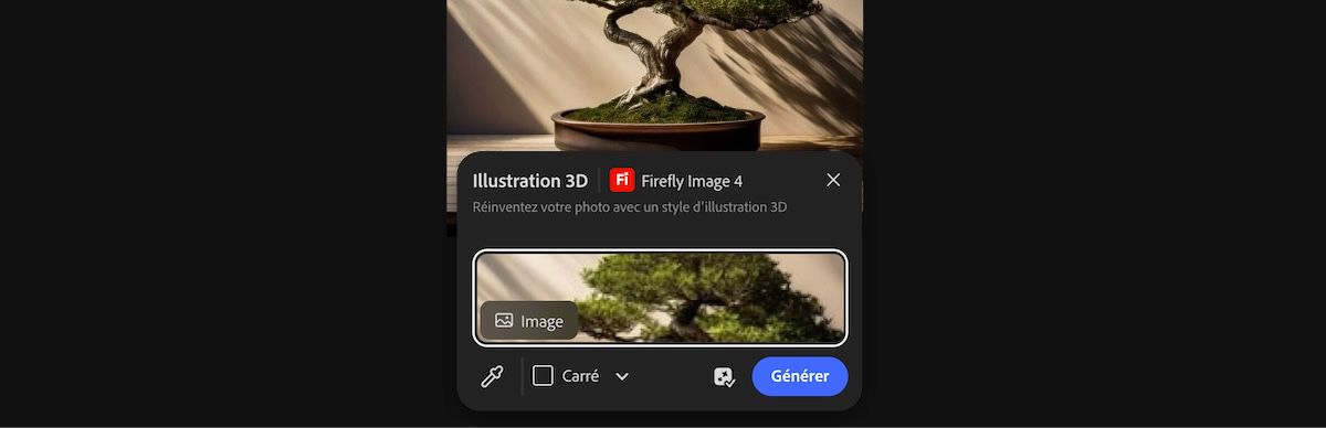 Sélectionnez une image de la zone de travail pour appliquer le paramètre prédéfini Illustration 3D par Firefly Image 4.