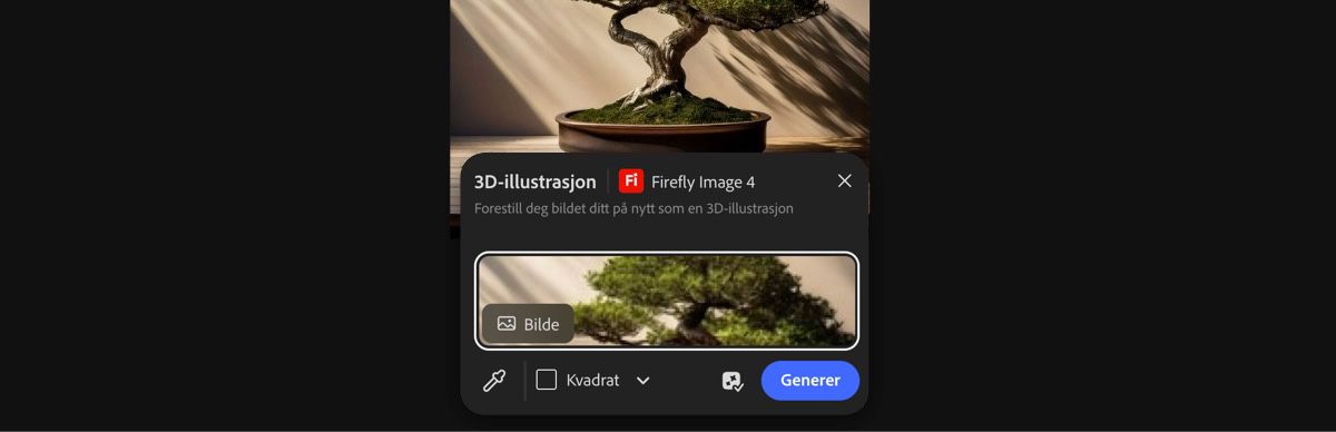 Velg et bilde fra lerretet for å bruke forhåndsinnstillingen 3D-illustrasjon med Firefly Image 4.