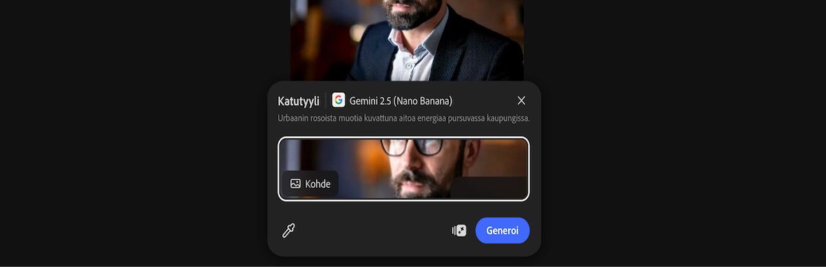 Valitse piirtoalueelta kuva, jossa haluat käyttää Gemini 2.5 Flash Imagen Katutyyli-esimääritystä.