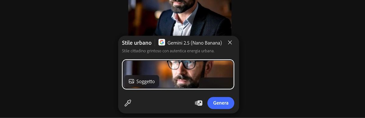 Seleziona un'immagine nell'area di lavoro per applicare il predefinito Stile urbano con Gemini 2.5 Flash Image.
