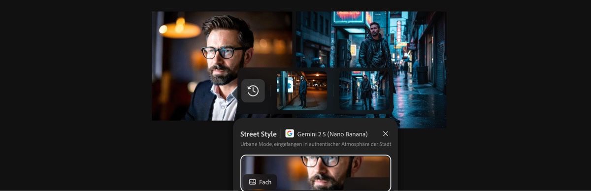 Mit der Voreinstellung „Street Style mit Gemini 2.5 Flash Image“ generiertes Bild.