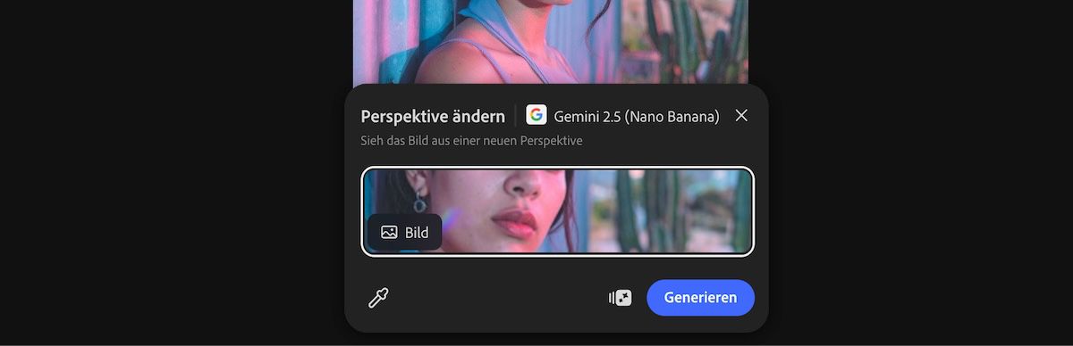 Wähle ein Bild von der Arbeitsfläche aus, um die Voreinstellung „Perspektive ändern mit Gemini 2.5 Flash Image“ anzuwenden.