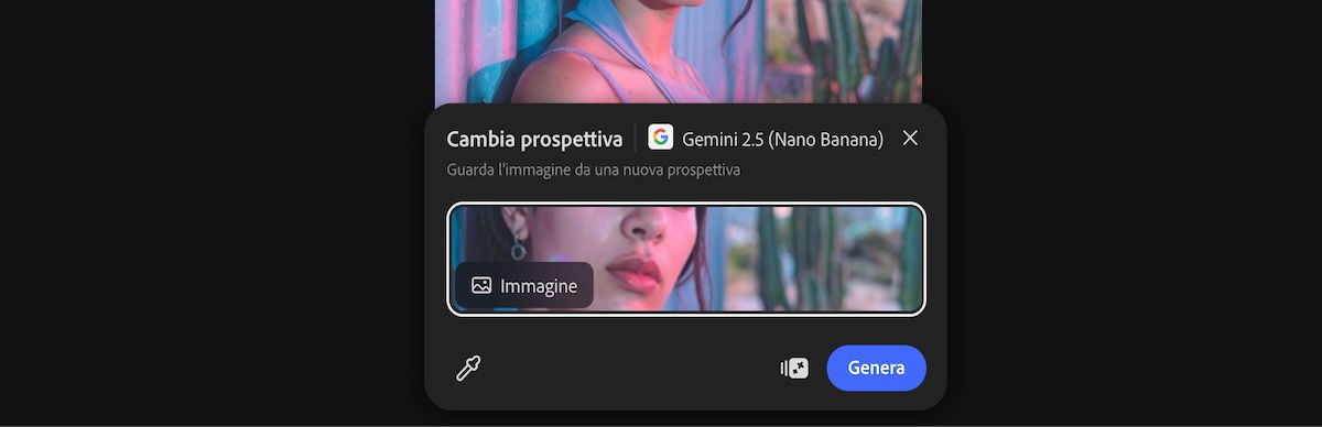 Seleziona un'immagine nell'area di lavoro per applicare il predefinito Cambia prospettiva con Gemini 2.5 Flash Image.