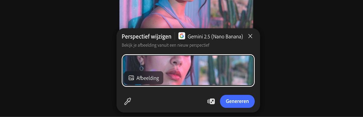 Selecteer een afbeelding van het canvas om de voorinstelling Change perspective by Gemini 2.5 Flash Image toe te passen.