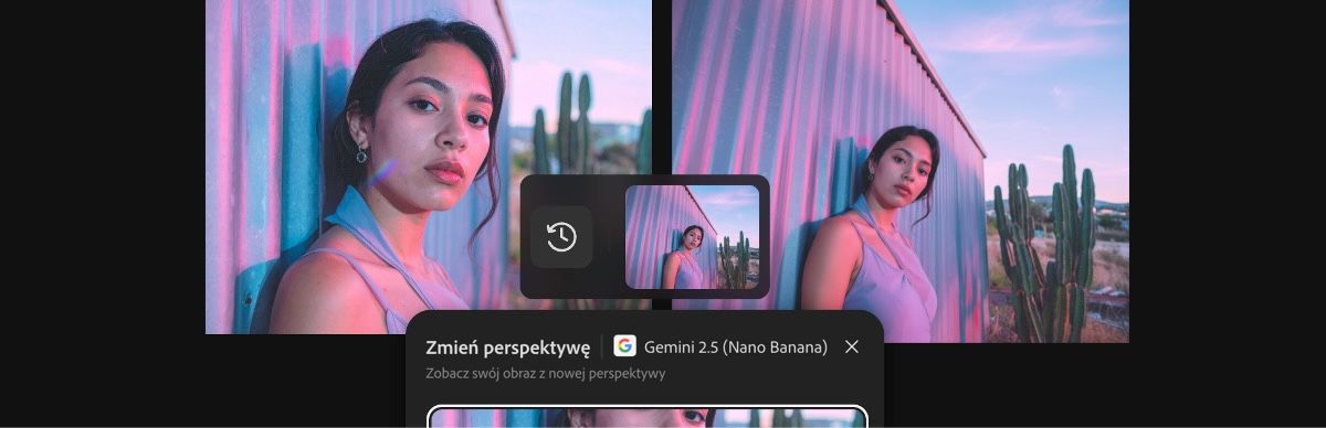 Obraz wygenerowany przy użyciu ustawienia predefiniowanego Zmień perspektywę autorstwa Gemini 2.5 Flash Image.