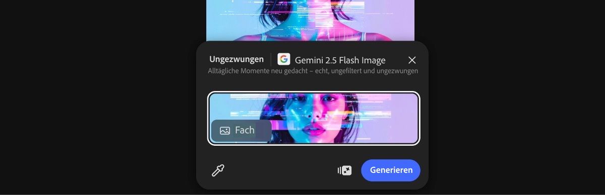 Wähle ein Bild von der Arbeitsfläche aus, um die Voreinstellung „Ungezwungen mit Gemini 2.5 Flash Image“ anzuwenden.