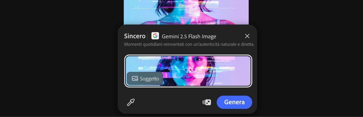 Seleziona un'immagine nell'area di lavoro per applicare il predefinito Candid con Gemini 2.5 Flash Image.