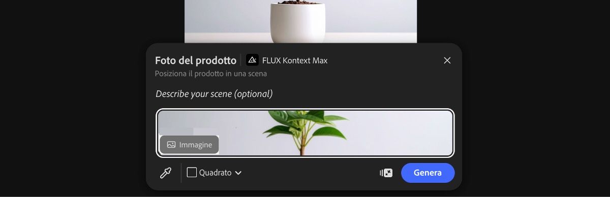 Seleziona un'immagine nell'area di lavoro per applicare il predefinito Foto prodotto con FLUX Kontext Max.