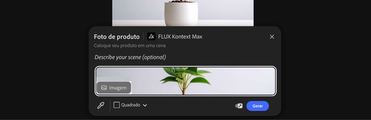Selecione uma imagem da tela para aplicar a predefinição Foto de produto do FLUX Kontext Max.