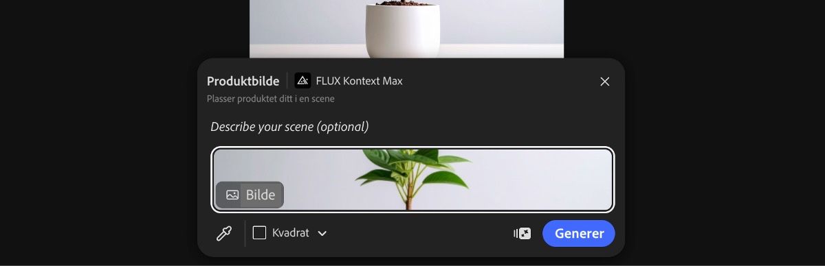 Velg et bilde fra lerretet for å bruke forhåndsinnstillingen Produktfoto med FLUX Kontext Max.