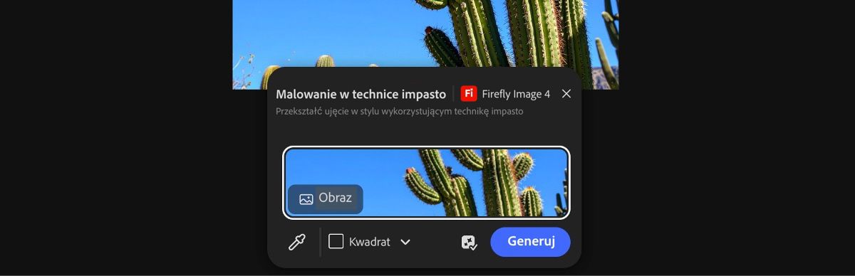 Wybierz obrazy z obszaru roboczego, aby zastosować ustawienie predefiniowane Malarstwo impasto autorstwa Firefly Image 4.