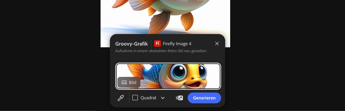 Wähle ein Bild von der Arbeitsfläche aus, um die Voreinstellung „Groovy-Grafik mit Firefly Image 4“ anzuwenden.
