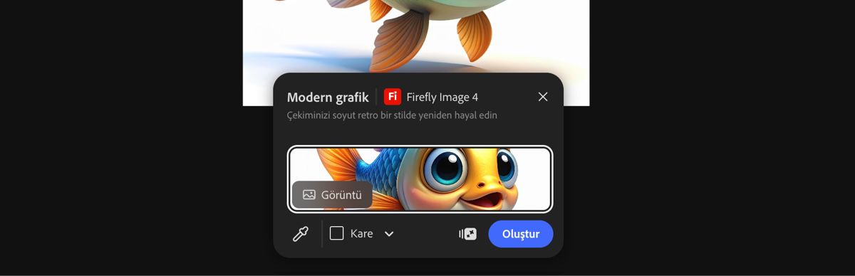 Firefly Image 4 ile modern grafik hazır ayarını uygulamak için tuvalden bir görsel seçin.